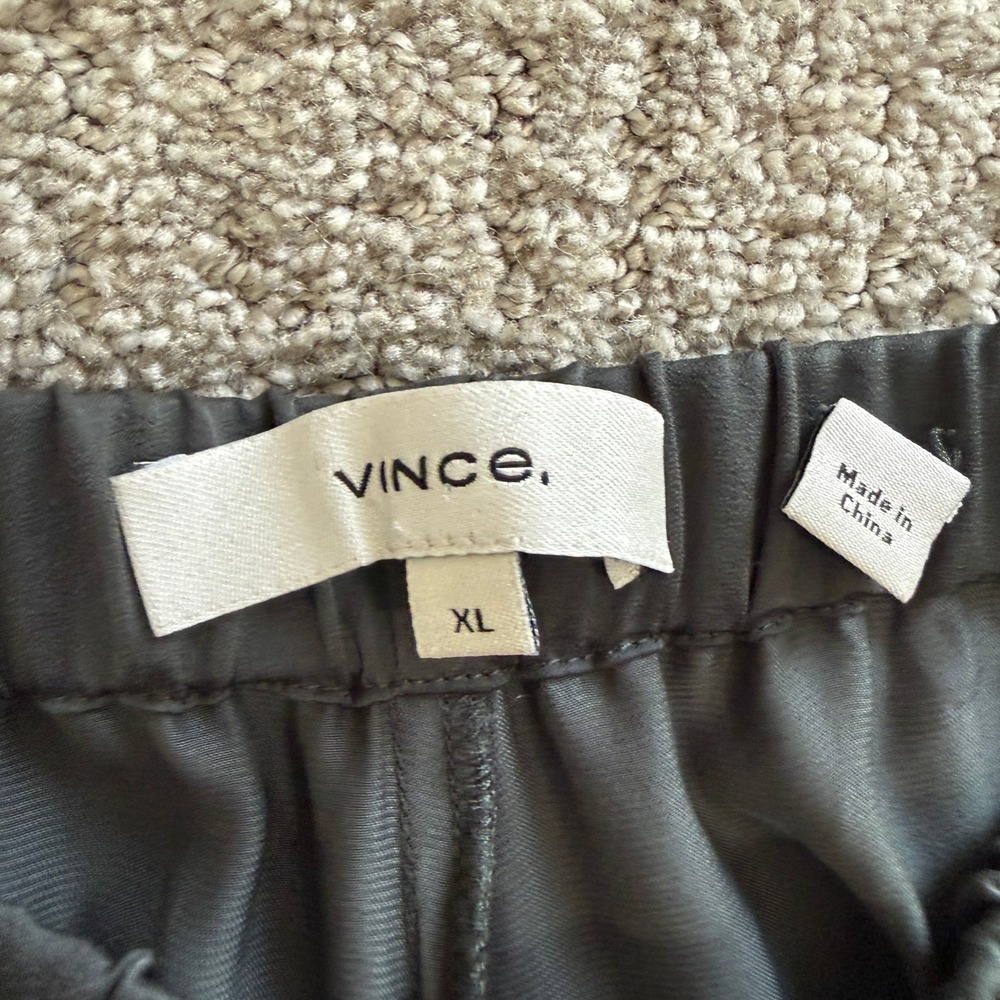 Vince Satin Fluid Bias Cut Wide Leg Drawstring Pants Green Grey XL Minimal - Picture 8 of 12